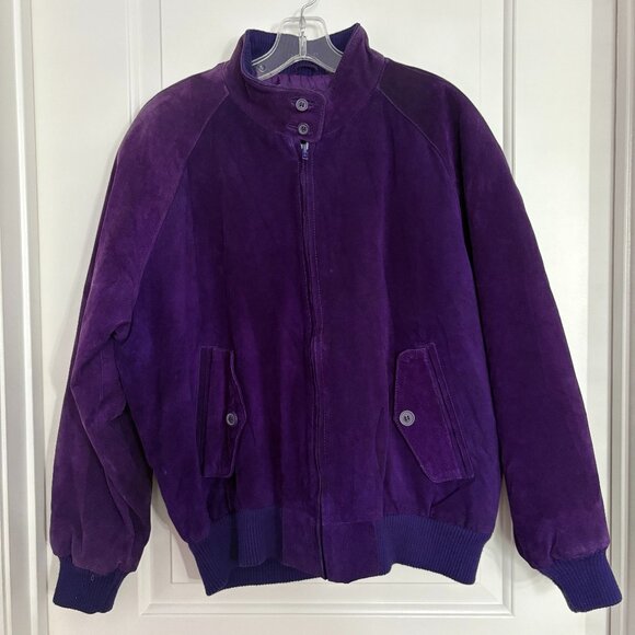 Vintage Purple Suede Leather Bomber Jacket from Korea Women’s Size Medium - Picture 1 of 6